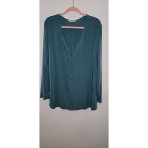Soft Surroundings Womens Sz 3X Long Sleeve Teal Green Henley Blouse Top Casual